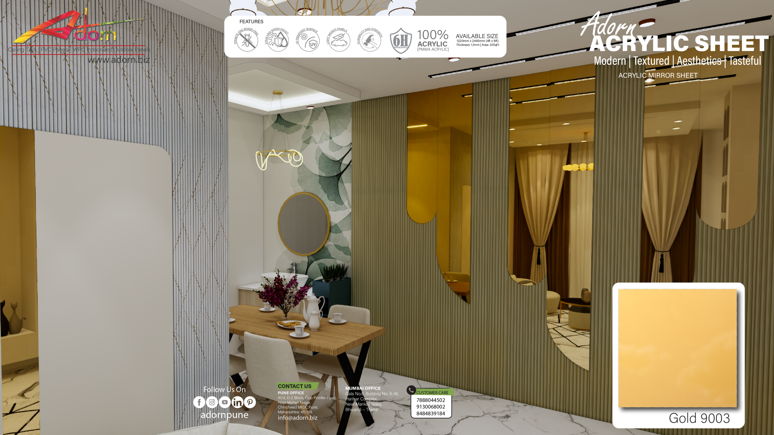 Adorn - Acrylic Laminate Sheet - Adorn Pune - Acrylic Mirror Sheet - Adorn -Acryic Transparent Fluted Sheet