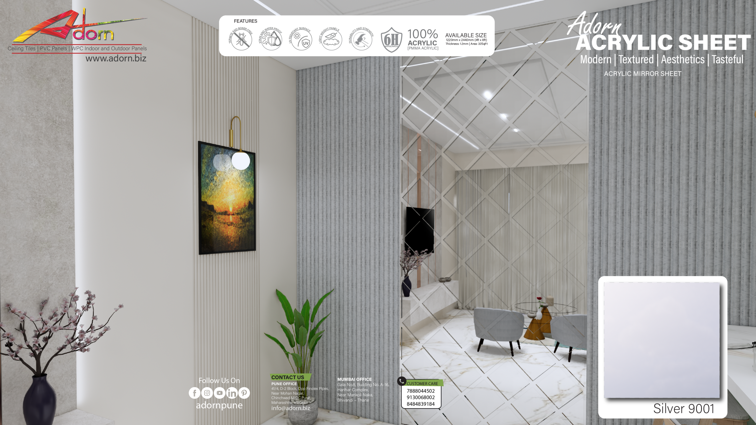 Adorn - Acrylic Laminate Sheet - Adorn Pune - Acrylic Mirror Sheet - Adorn -Acryic Transparent Fluted Sheet