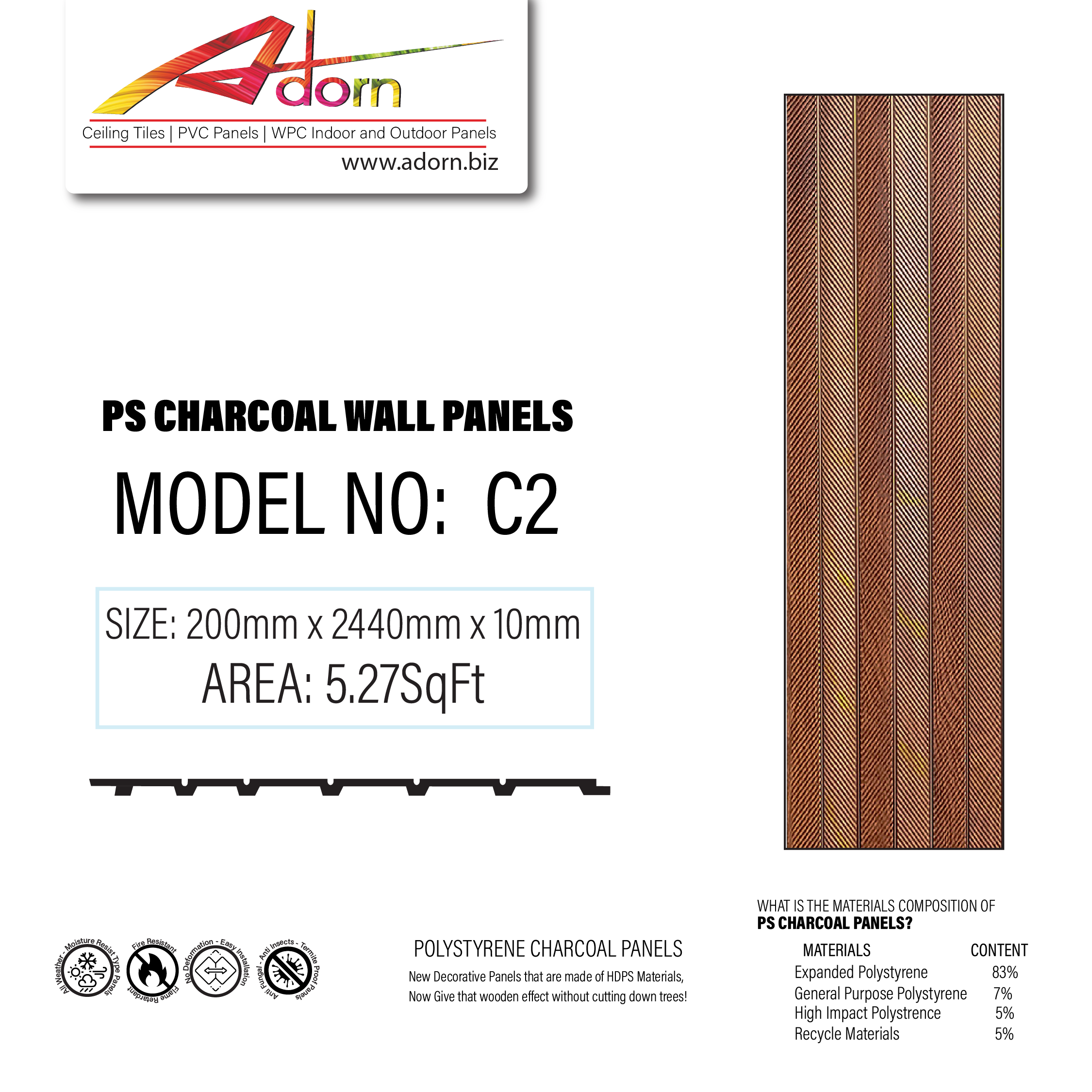 Maharashtra Wall Panel Trends, 3D PS Charcoal Wall Panels Pune