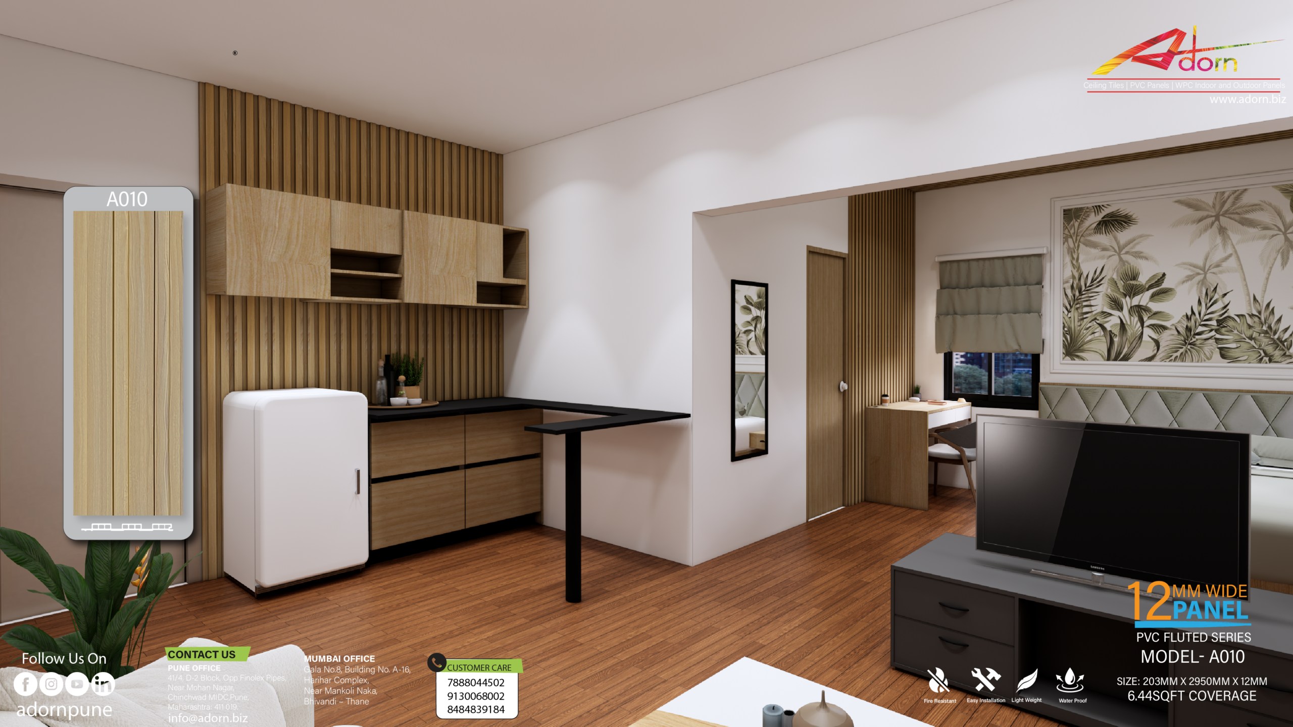 Using Adorn WPC Panel A010 for a studio apartment. www.adorn.biz